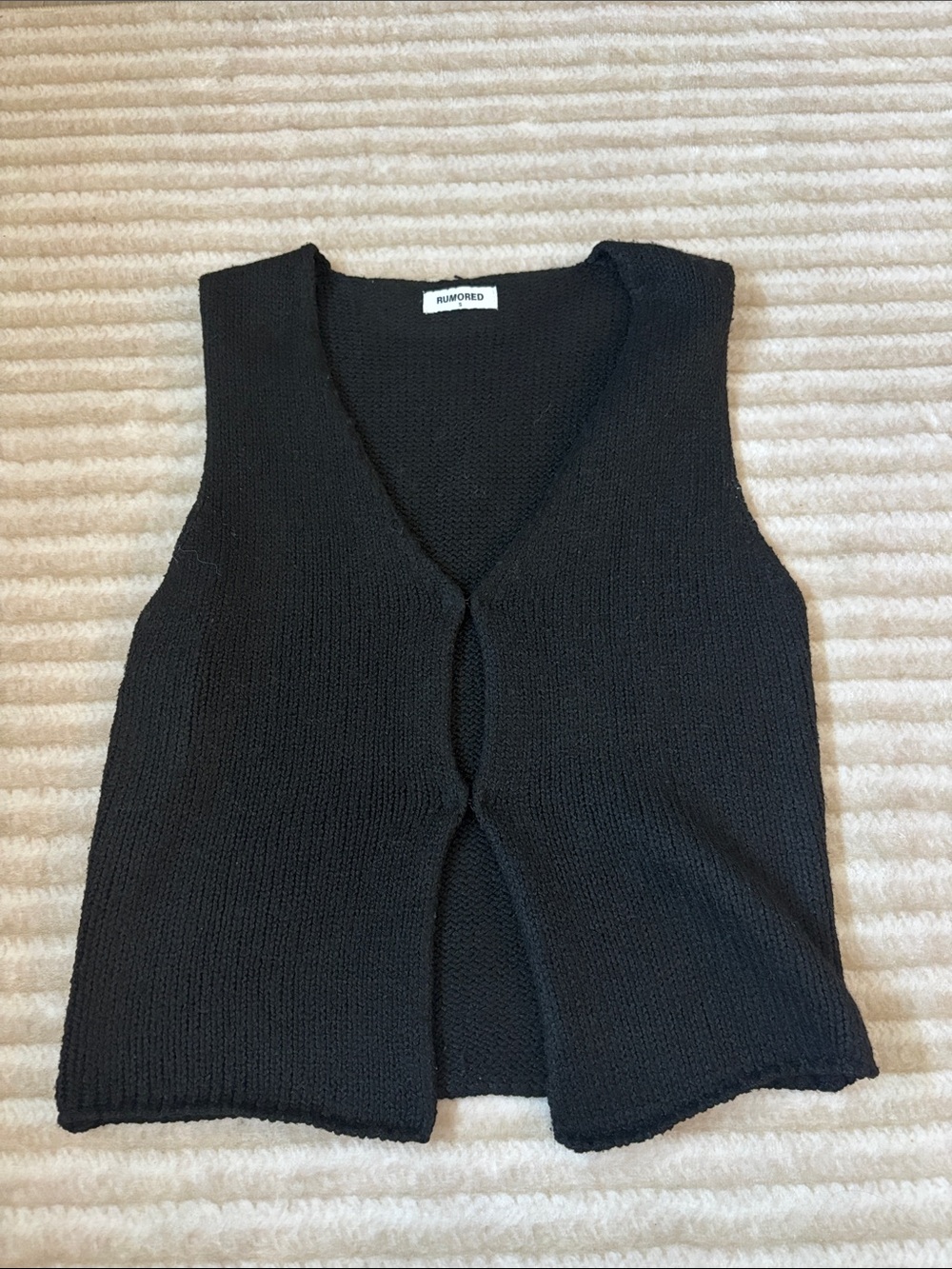 Rumored Black Knit V-Neck Vest with Center Clasp